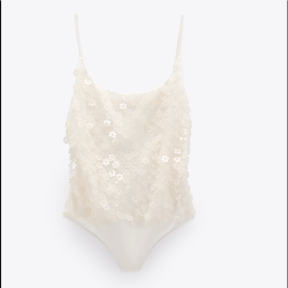 Zara 3D plastic Daisies sequins appliqué off white bodysuit - Picture 4 of 8
